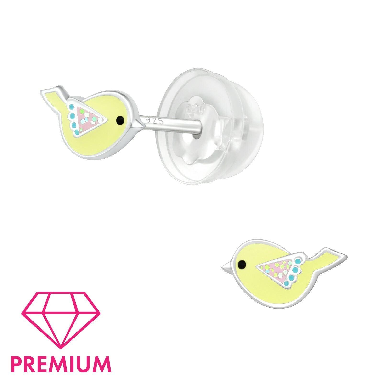 Children's premium silver studs, Birdy yellow bird earrings