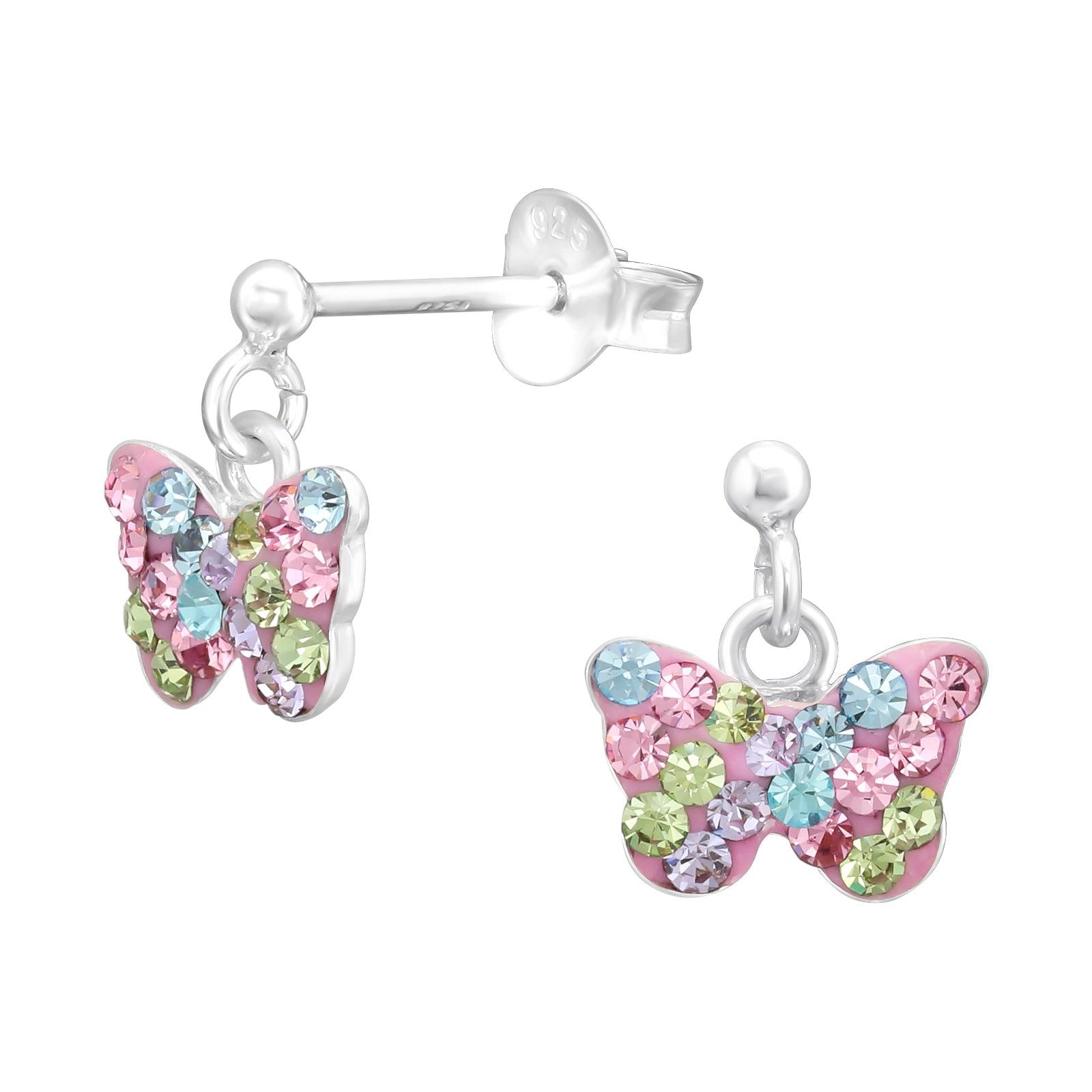 Children's silver earrings, Glitter Butterfly