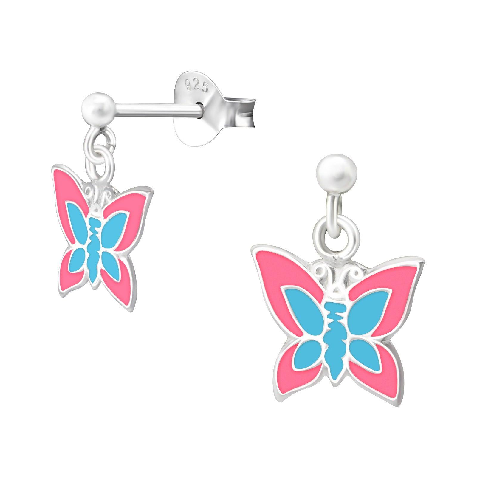 Children's silver earrings, Spring Butterfly - colorful butterfly earrings