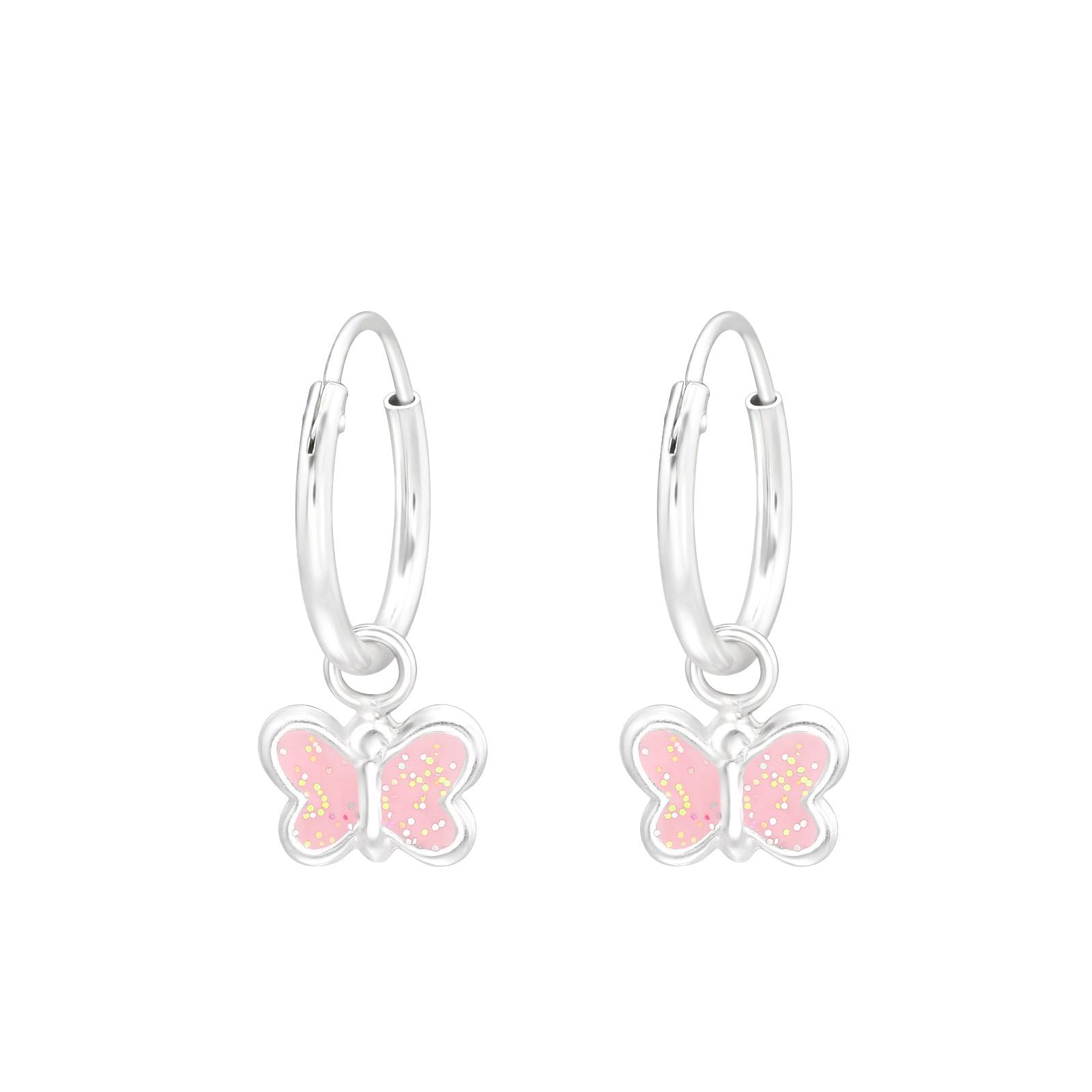 Children's silver rings, Pale Pink Butterfly earrings