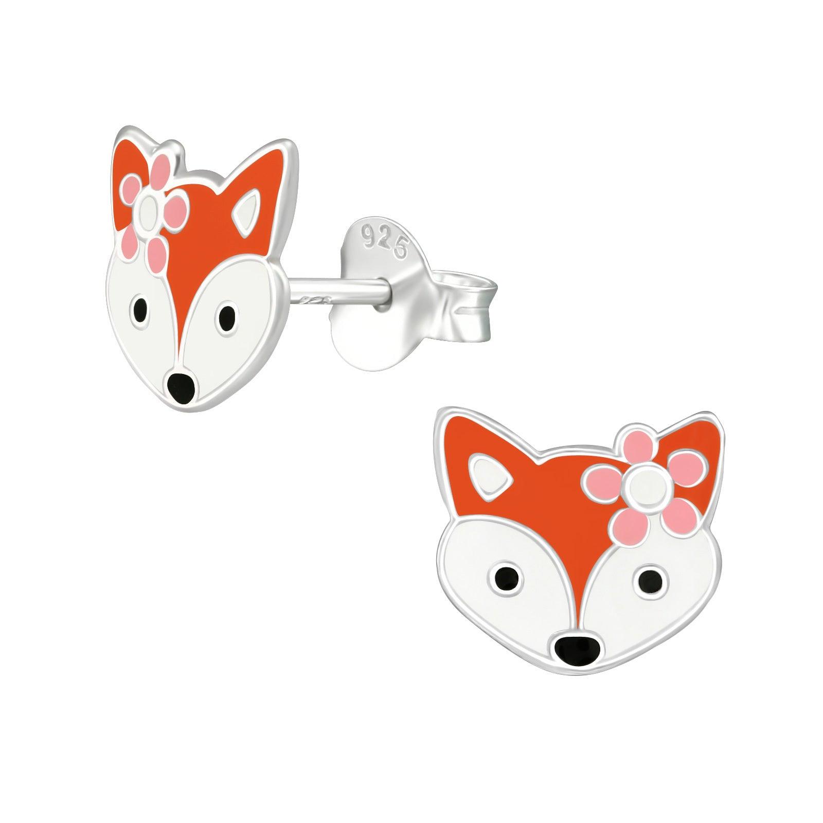 Children's silver studs, Flower Fox earrings