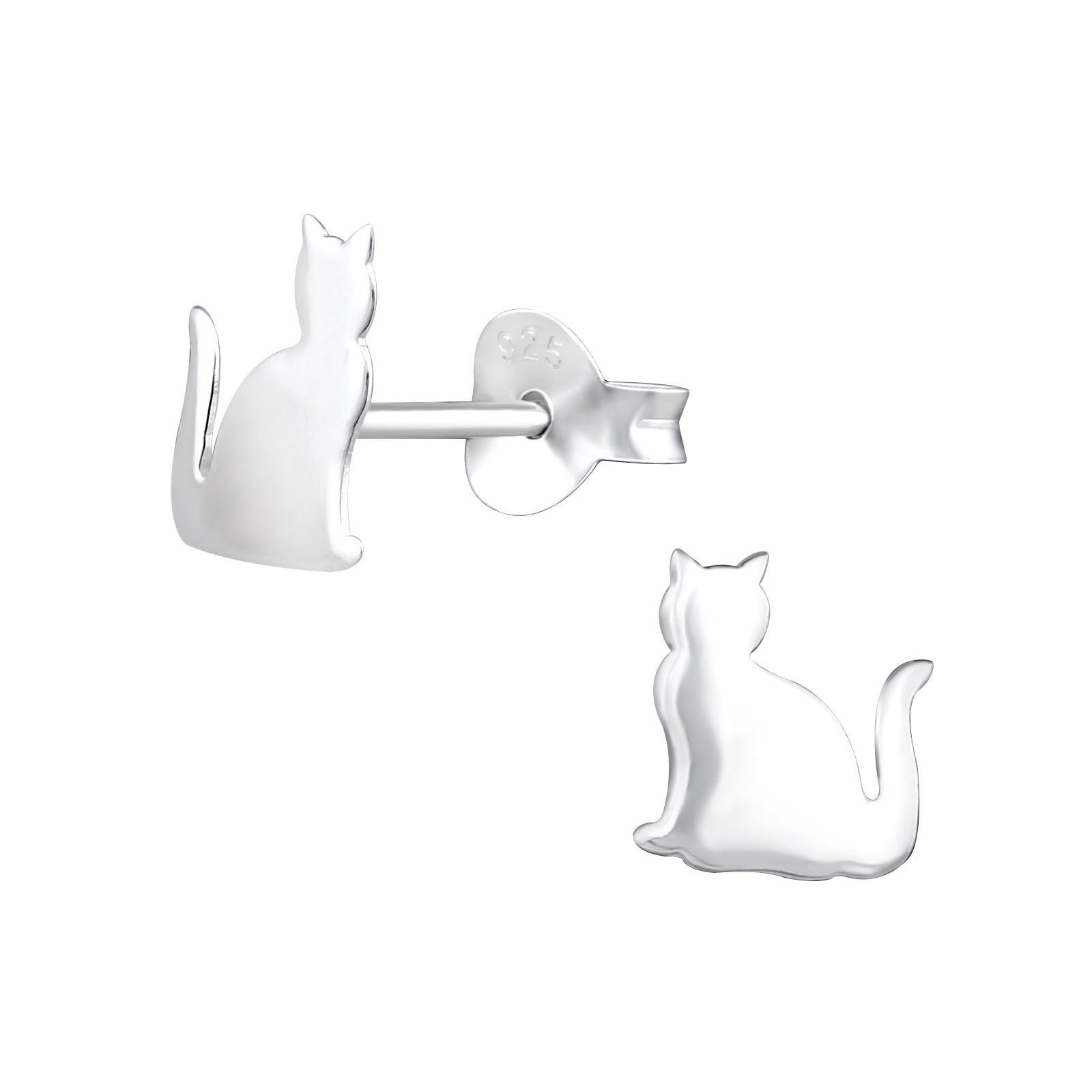 Silver studs, Silver Cat -stoneless cat earrings