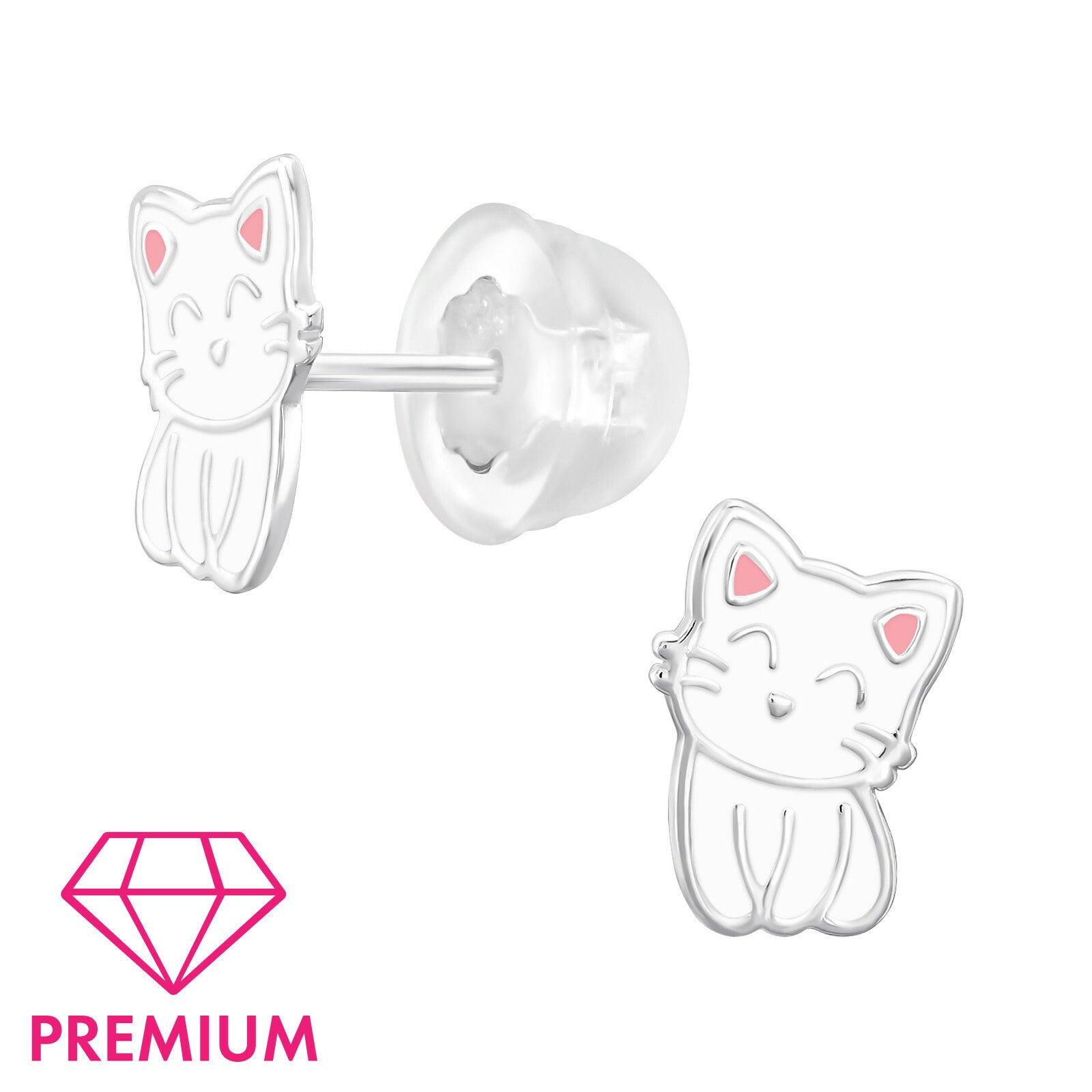 Children's premium silver studs, Pretty Kitty white cat earrings