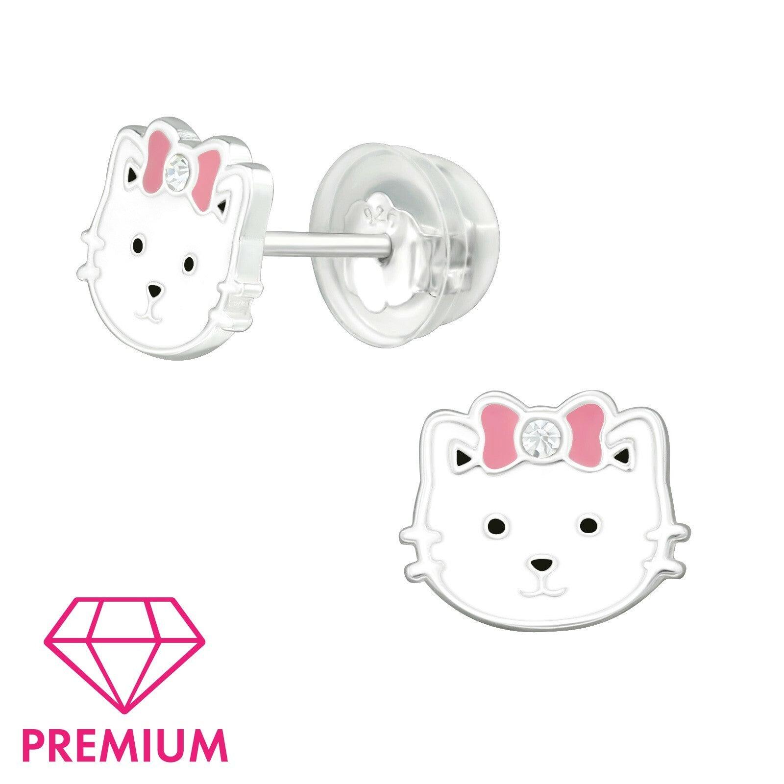 Children's premium silver studs, Sweet Kitty white cat earrings