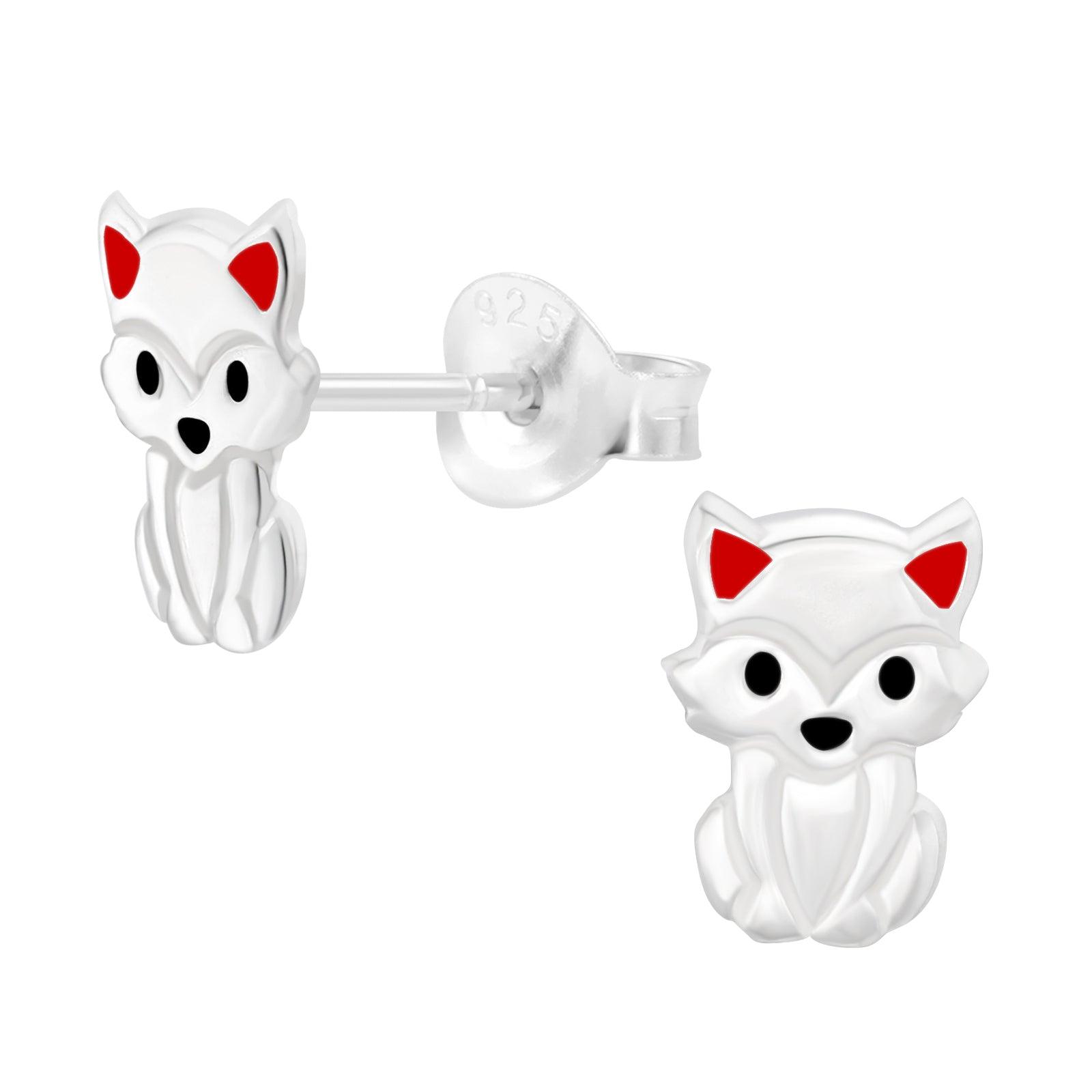 Children's silver studs, Silver Kitten -cute cat earrings