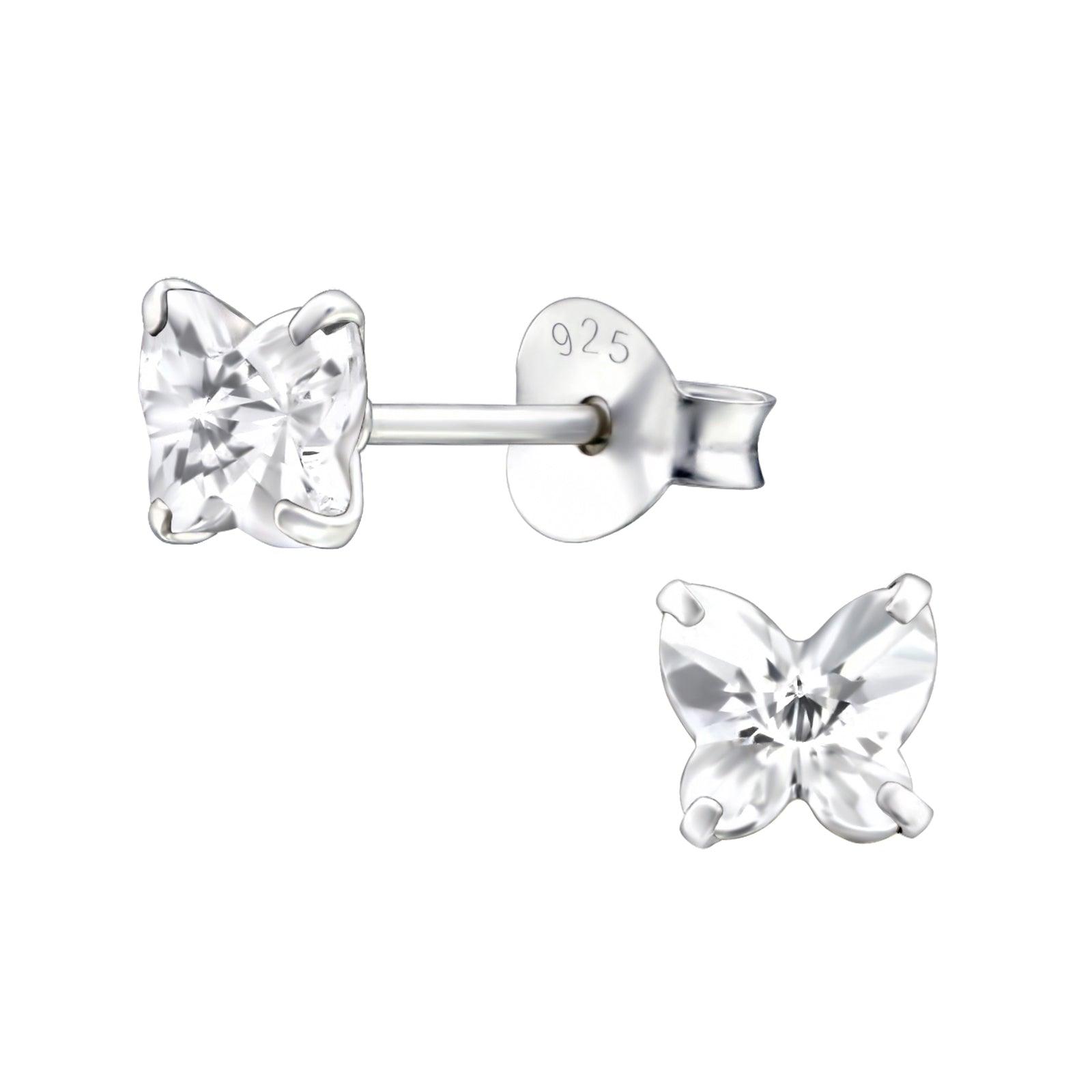 Silver studs, Tiny Crystal Butterfly earrings