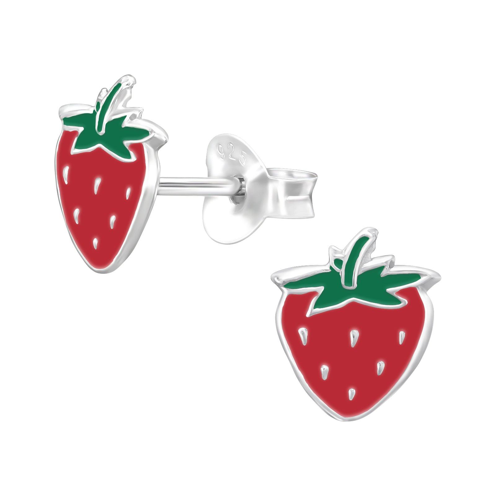 Children's silver studs, Light Strawberry earrings