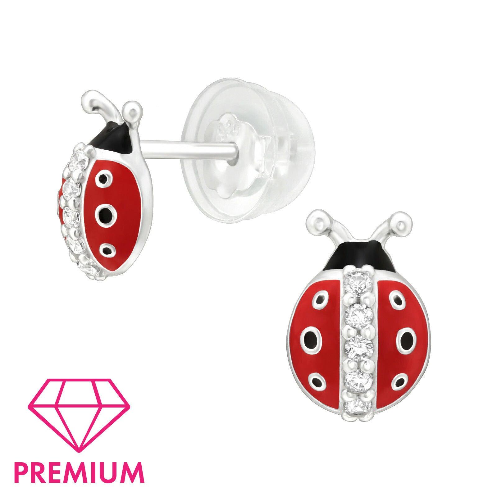 Children's premium silver studs, Ladybug earrings