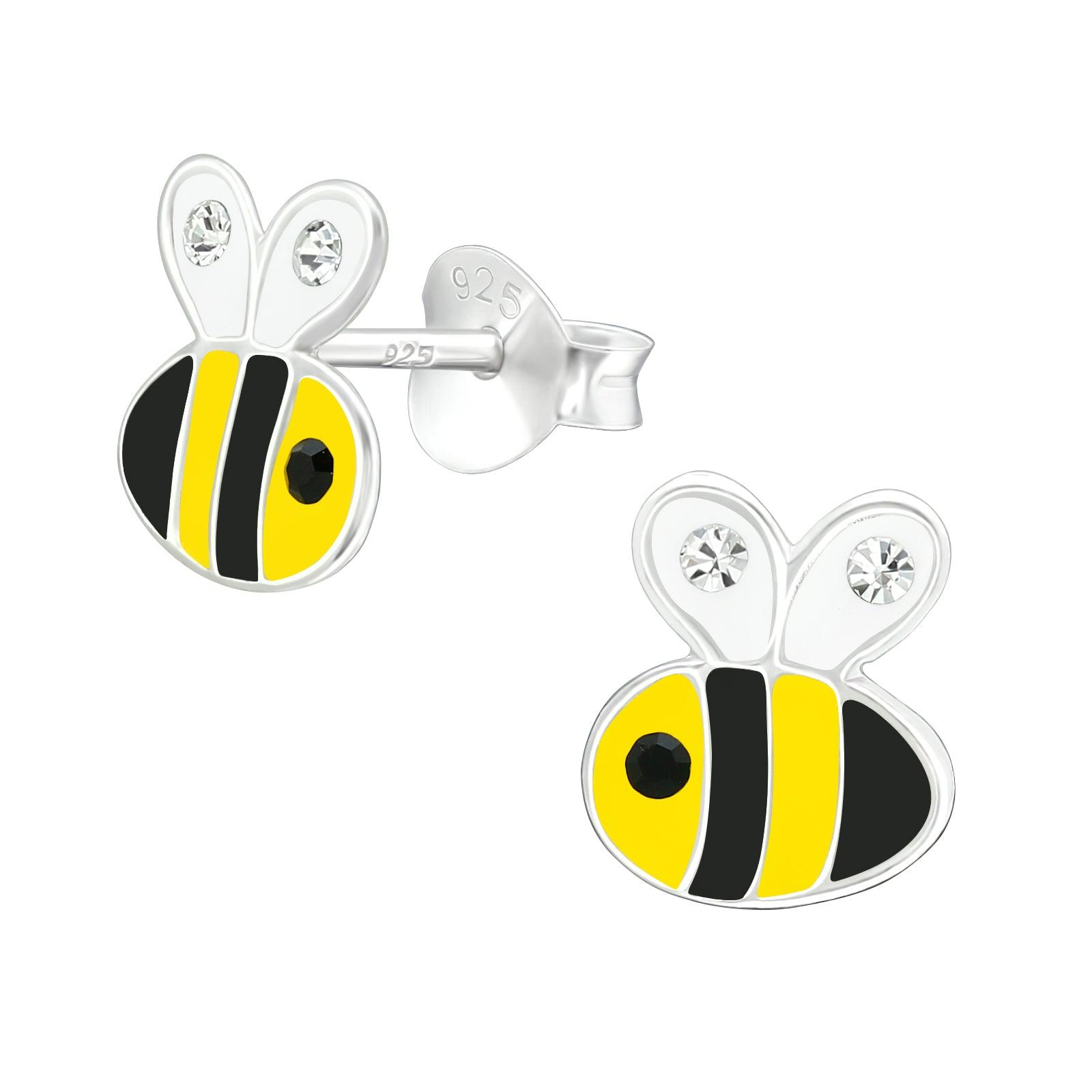 Children's silver studs, Summer Bumblebee bee earrings