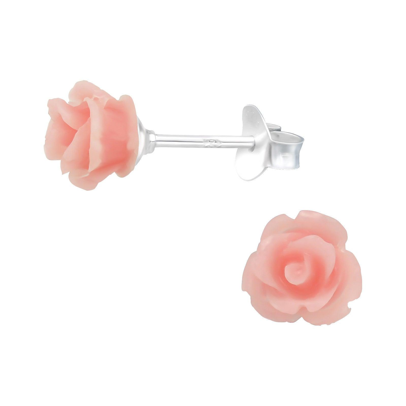 Children's silver studs, Pink Rose earrings