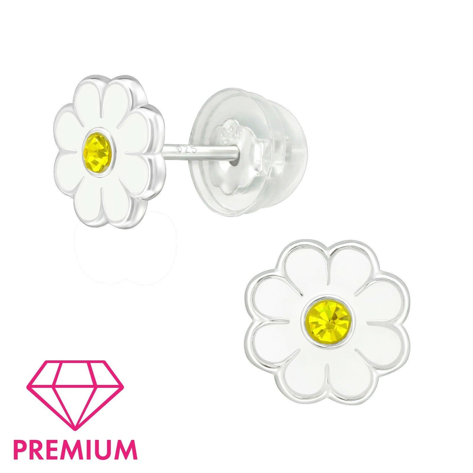 Children's premium silver studs, White Daisy flower earrings