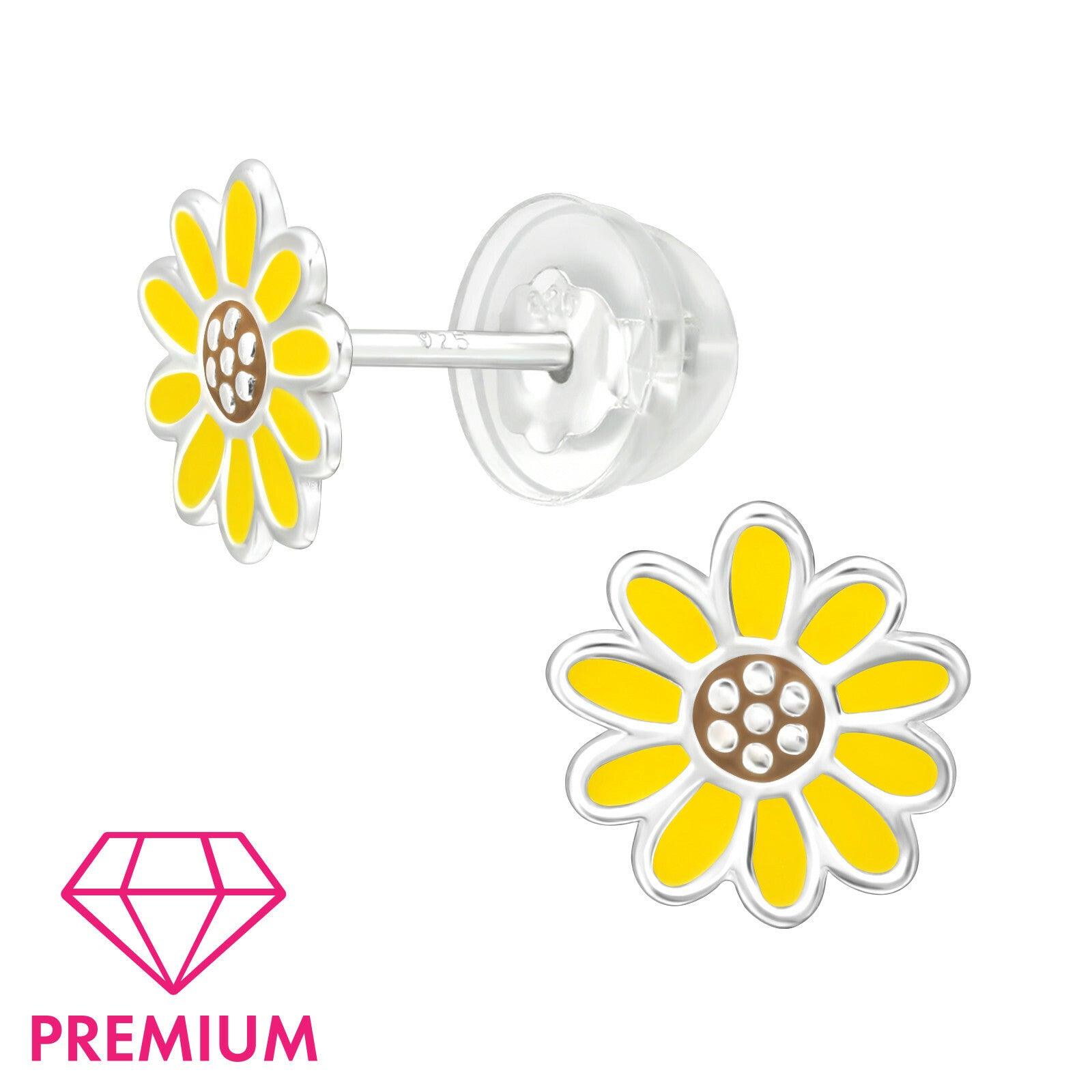 Children's premium silver studs, Yellow Daisy flower earrings