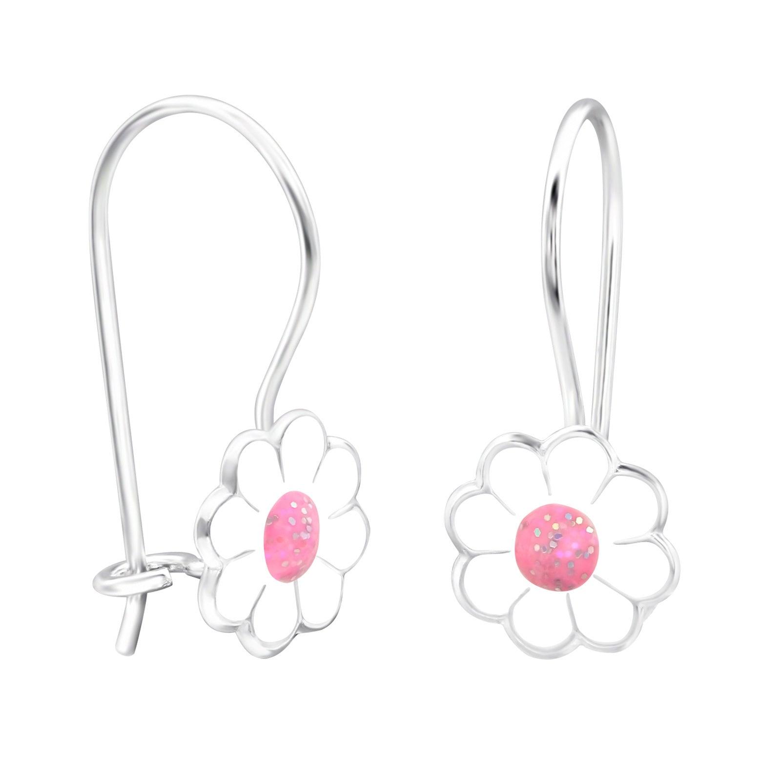 Children's silver earrings, White Poppy flower earrings