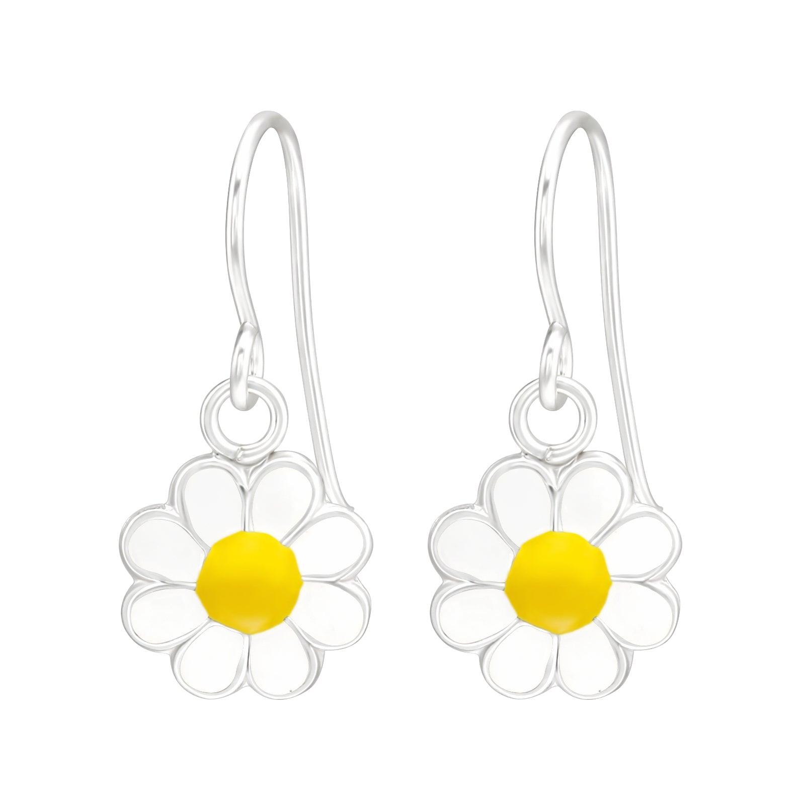 Children's silver earrings, Sunny Flower white flower earrings