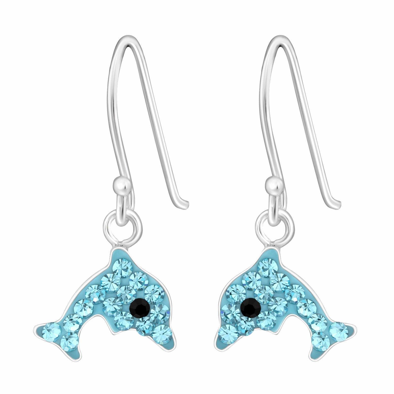 Children's silver earrings, Dolphin turquoise dolphin earrings