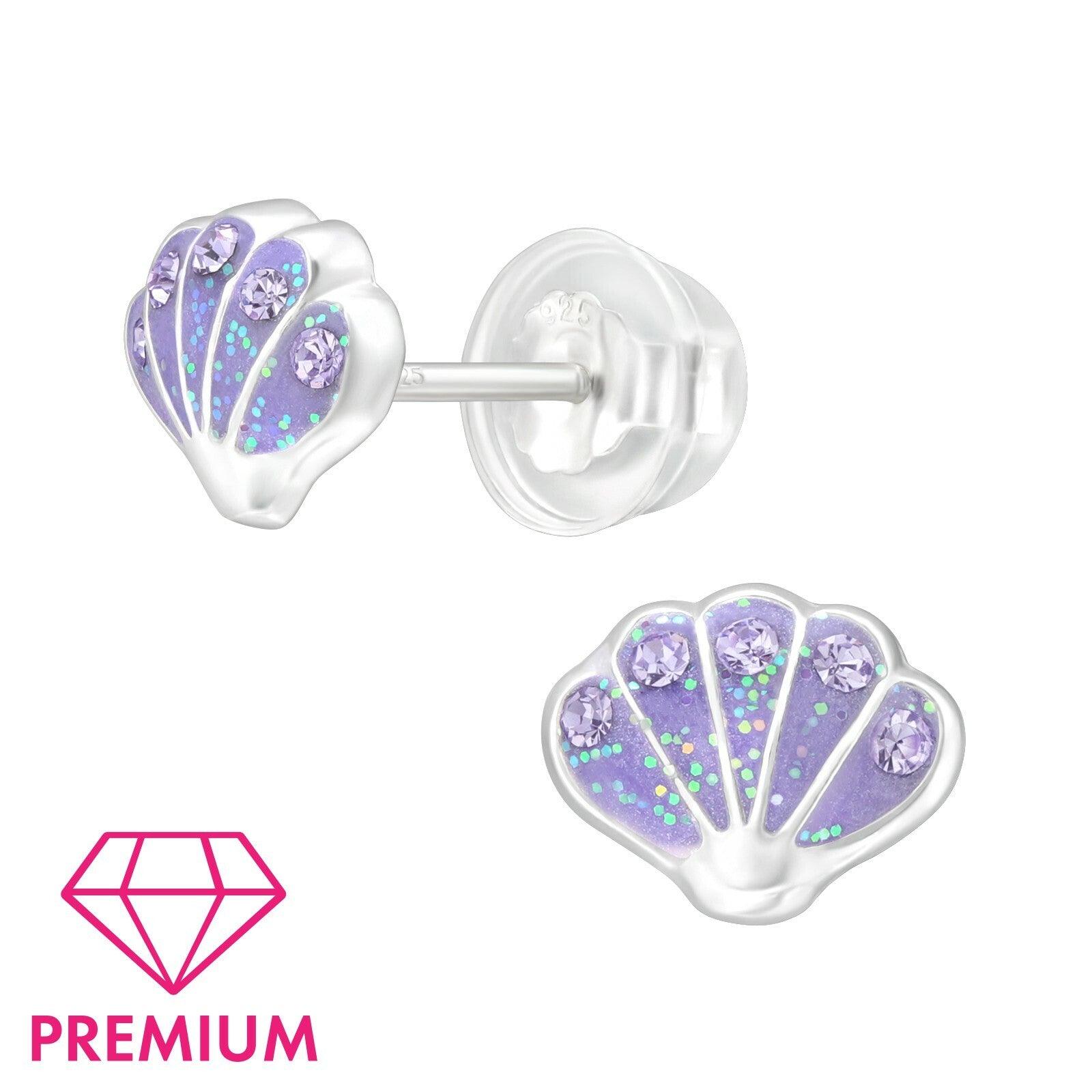 Children's premium silver studs, Lilac Shell earrings