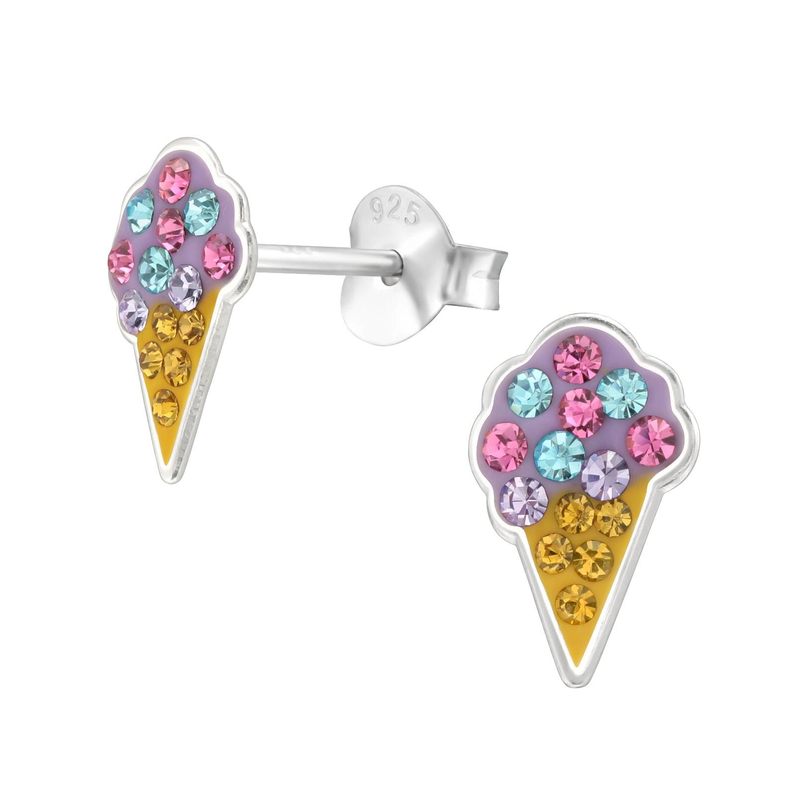 Children's silver studs, Sparkly Ice Cream earrings