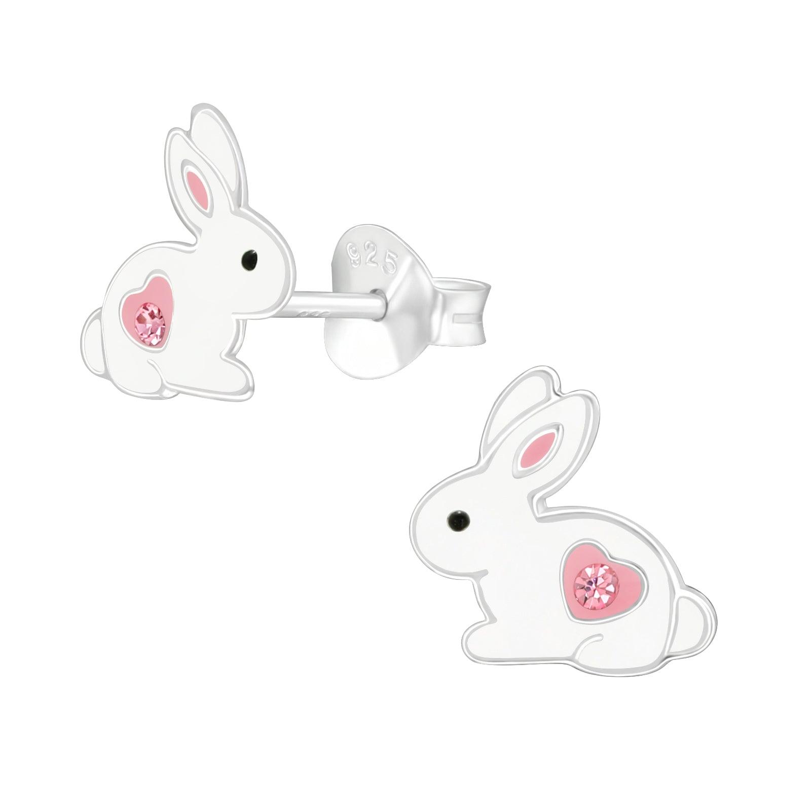 Children's silver studs, Heart Bunnies bunny earrings with a heart