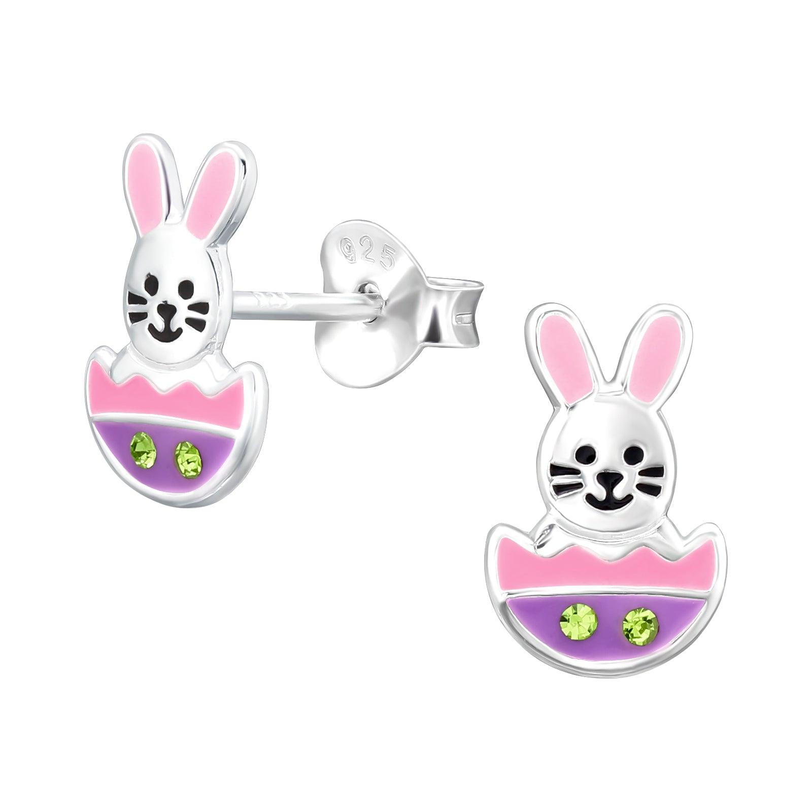 Children's silver buttons, Easter Bunnies earrings