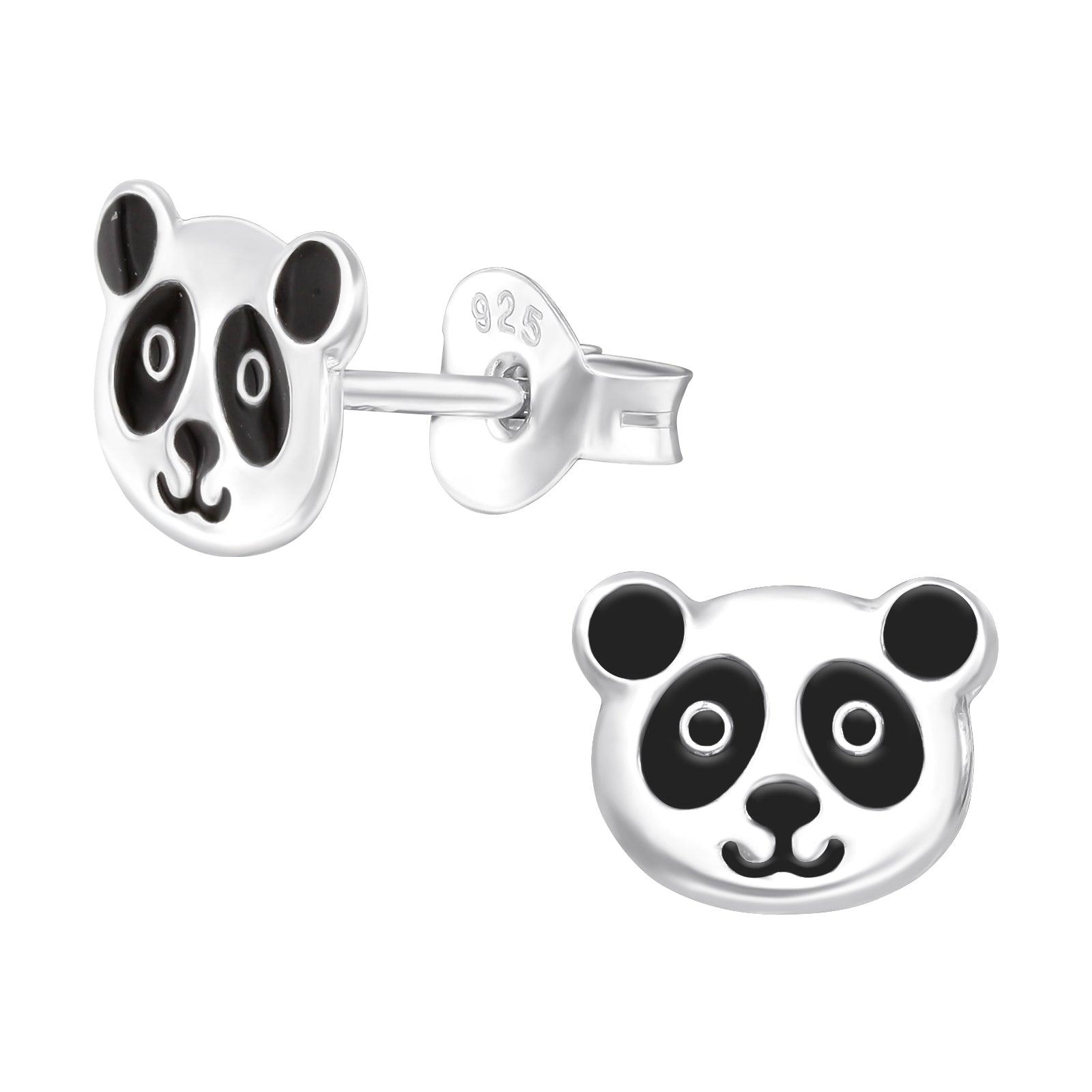 Children's silver studs, Panda earrings