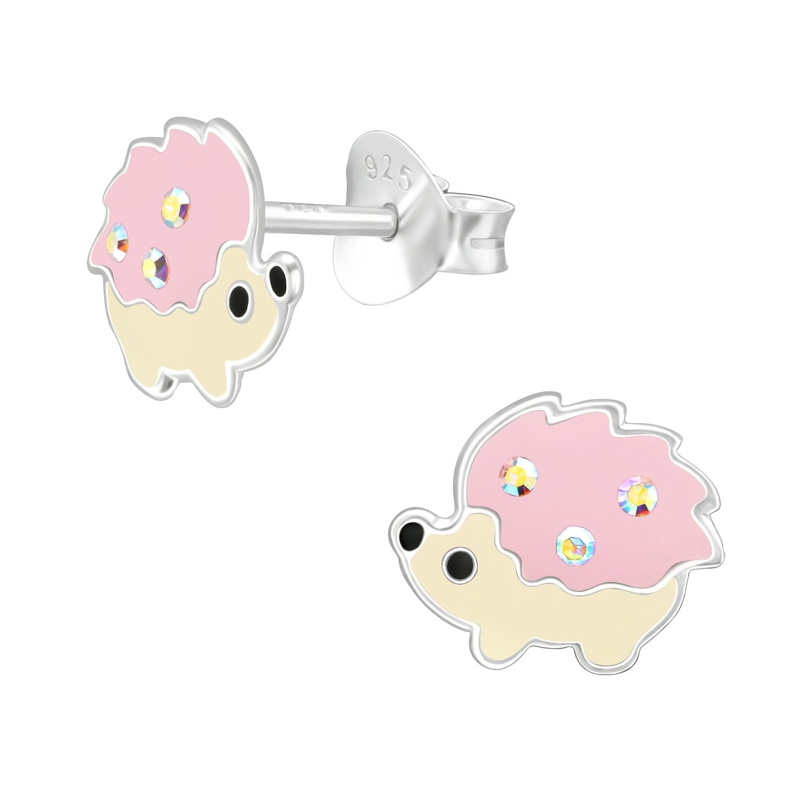 Children's silver studs, Baby Hedgehog pink hedgehog earrings