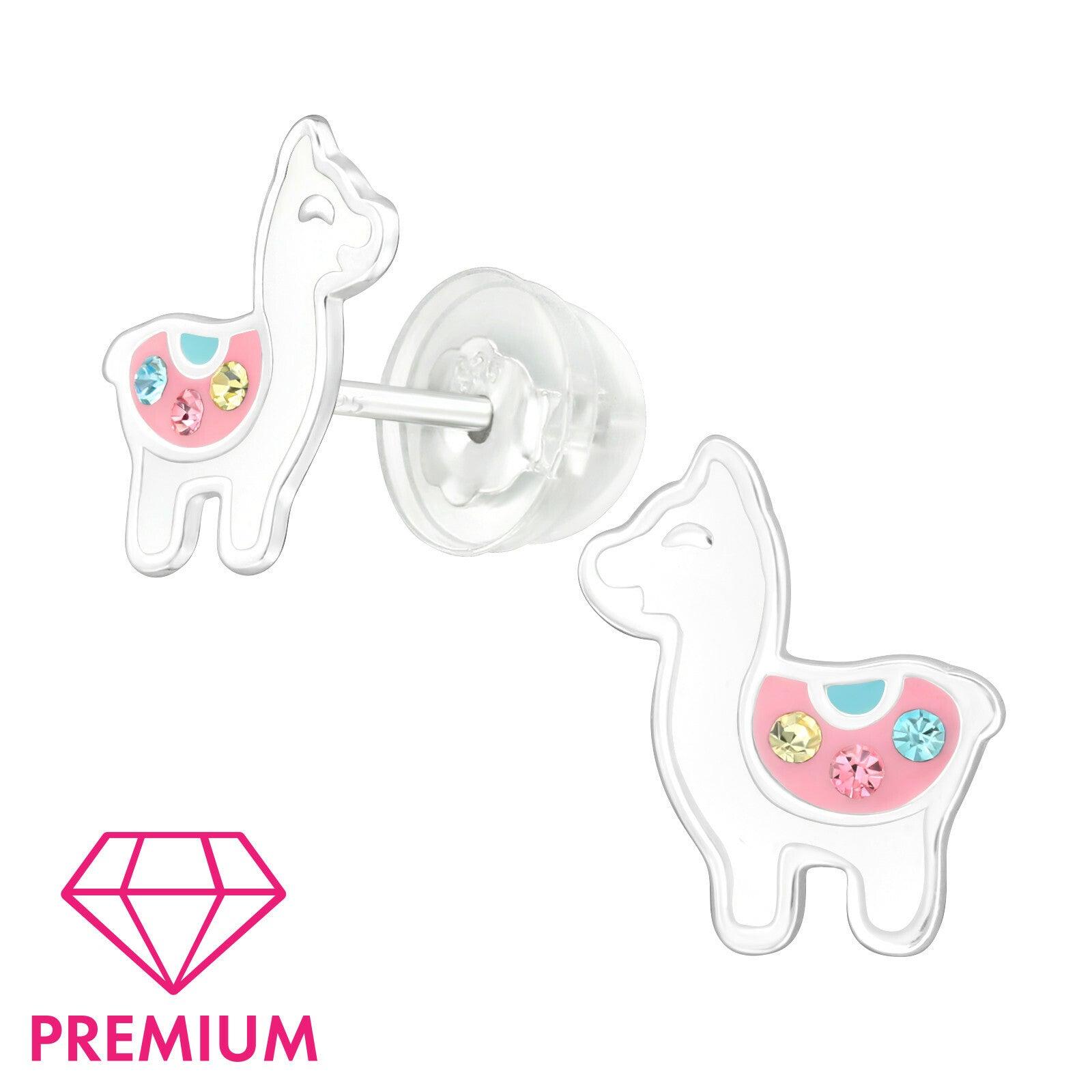 Children's premium silver studs, Llama colorful llama earrings