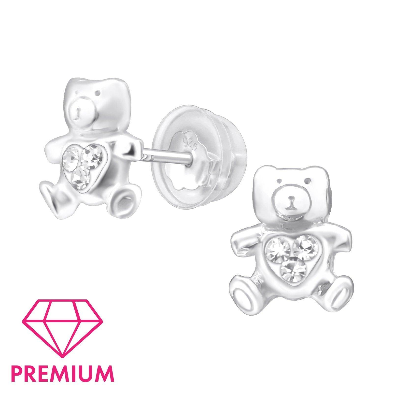 Children's premium silver studs, Teddy glittering teddy bear earrings