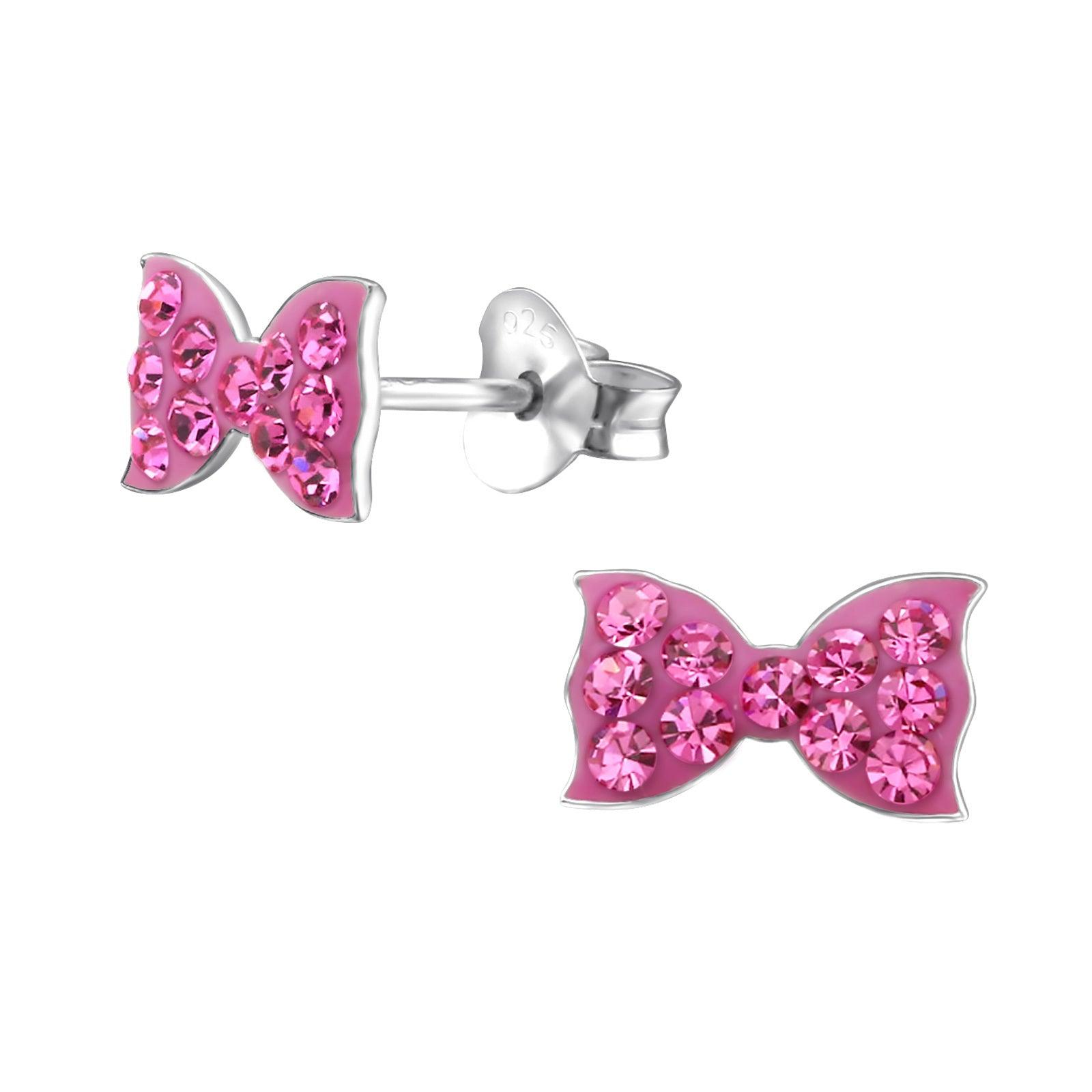 Children's silver studs, Sparkly Bow earrings