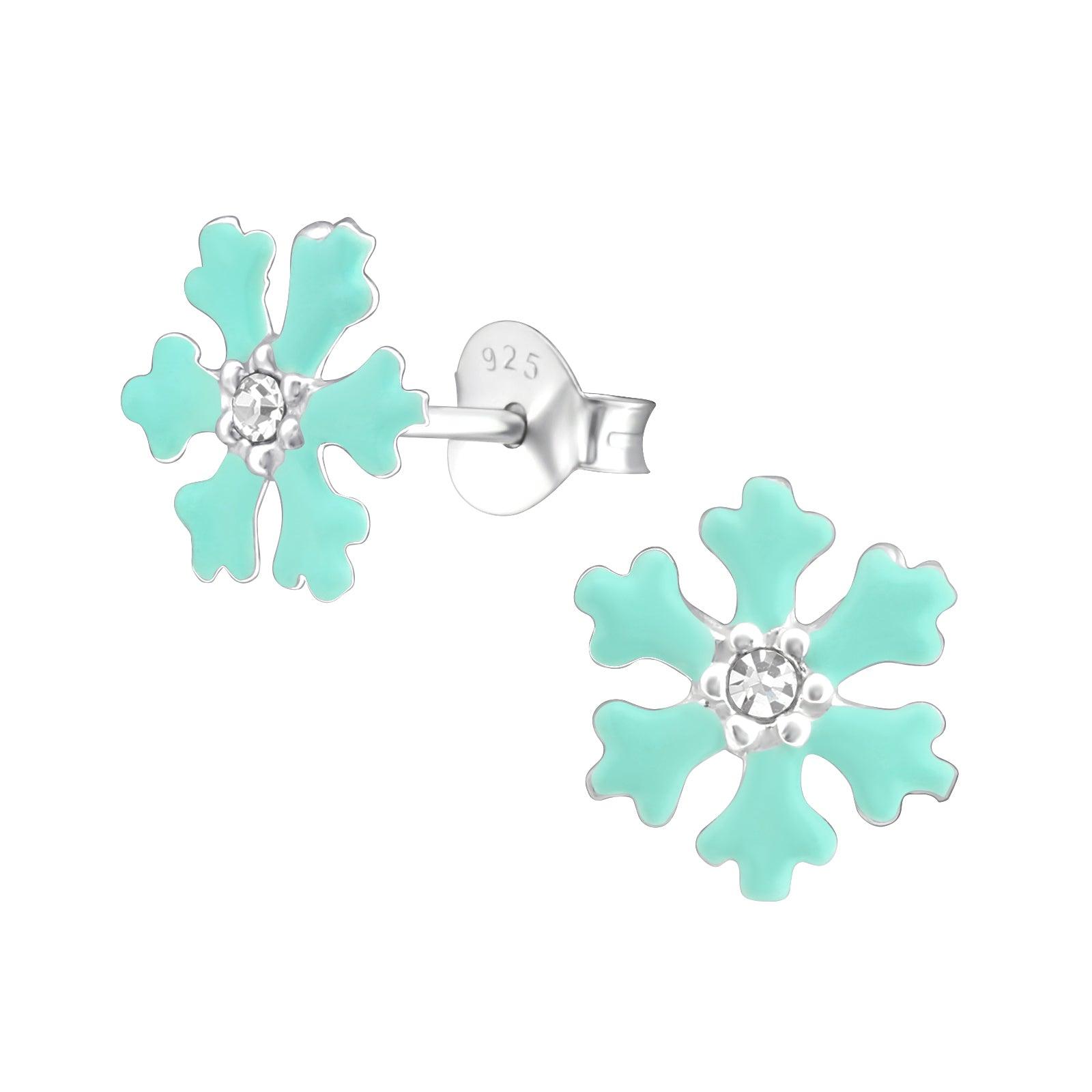 Children's silver studs, Blue Snowflake earrings