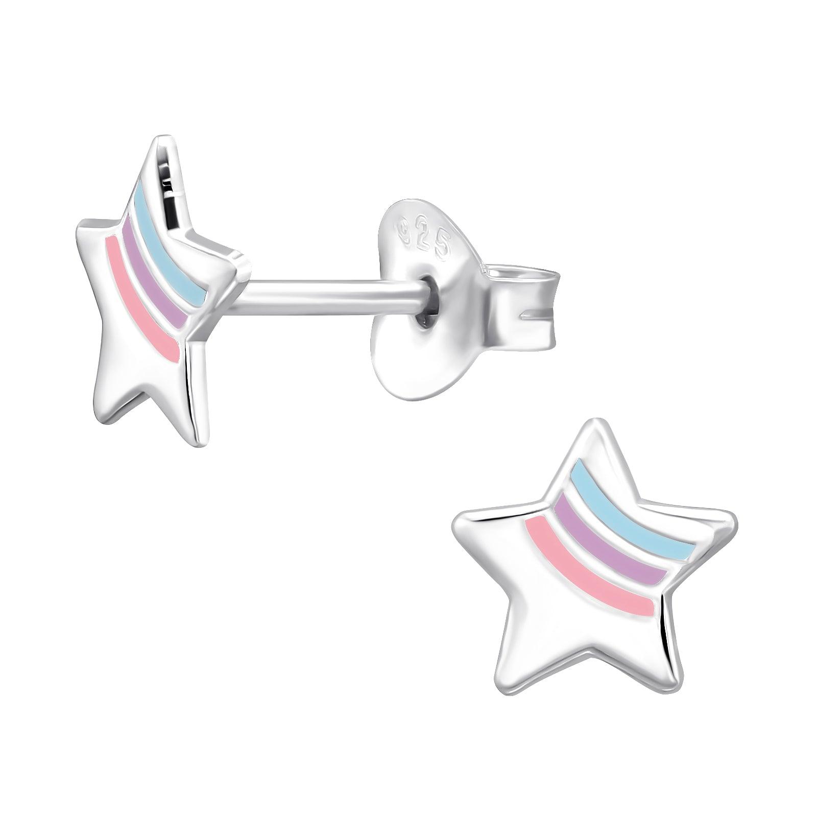 Children's silver studs, Rainbow Star colorful star earrings