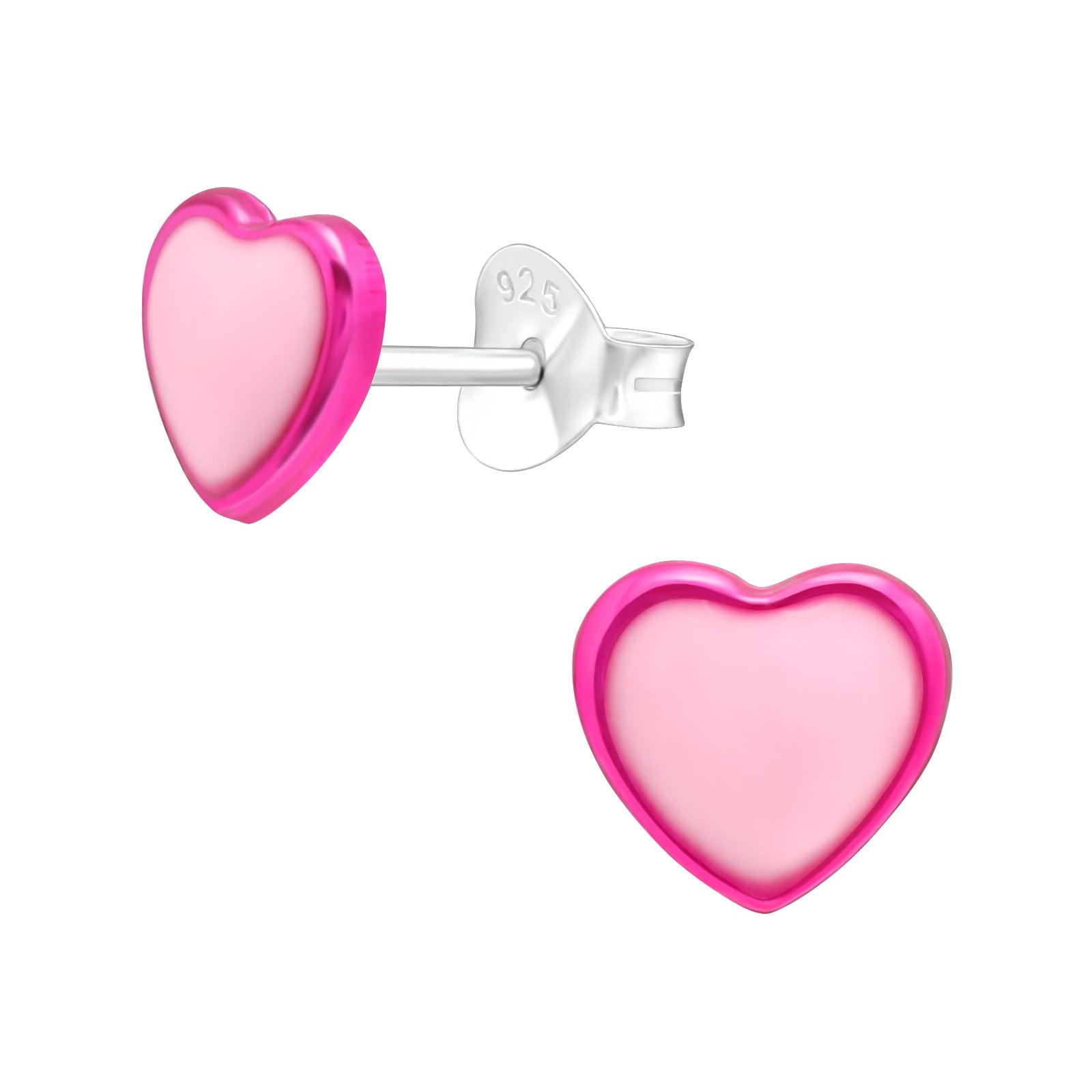 Children's silver studs, Pink Heart earrings