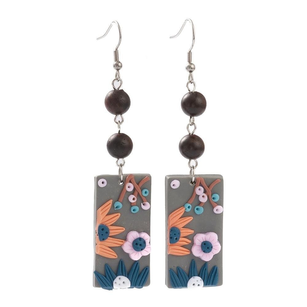 Earrings, Autumn Flowers - gray earrings with flowers