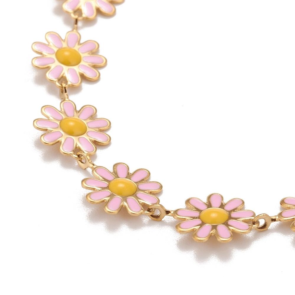 FRENCH RIVIERA|Poppy pink flower necklace made of surgical steel