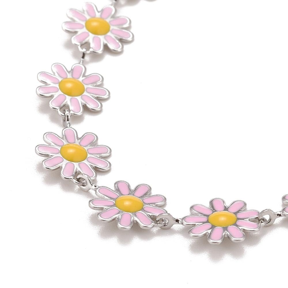 FRENCH RIVIERA|Poppy lilac flower necklace made of surgical steel (silver)