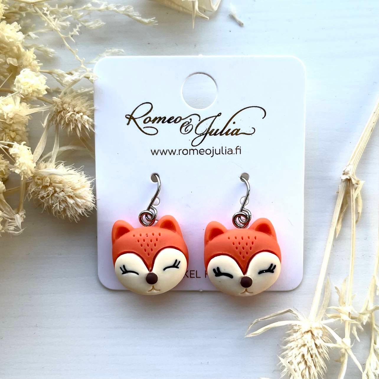 Earrings, Cute Fox - cute fox earrings with surgical steel hook