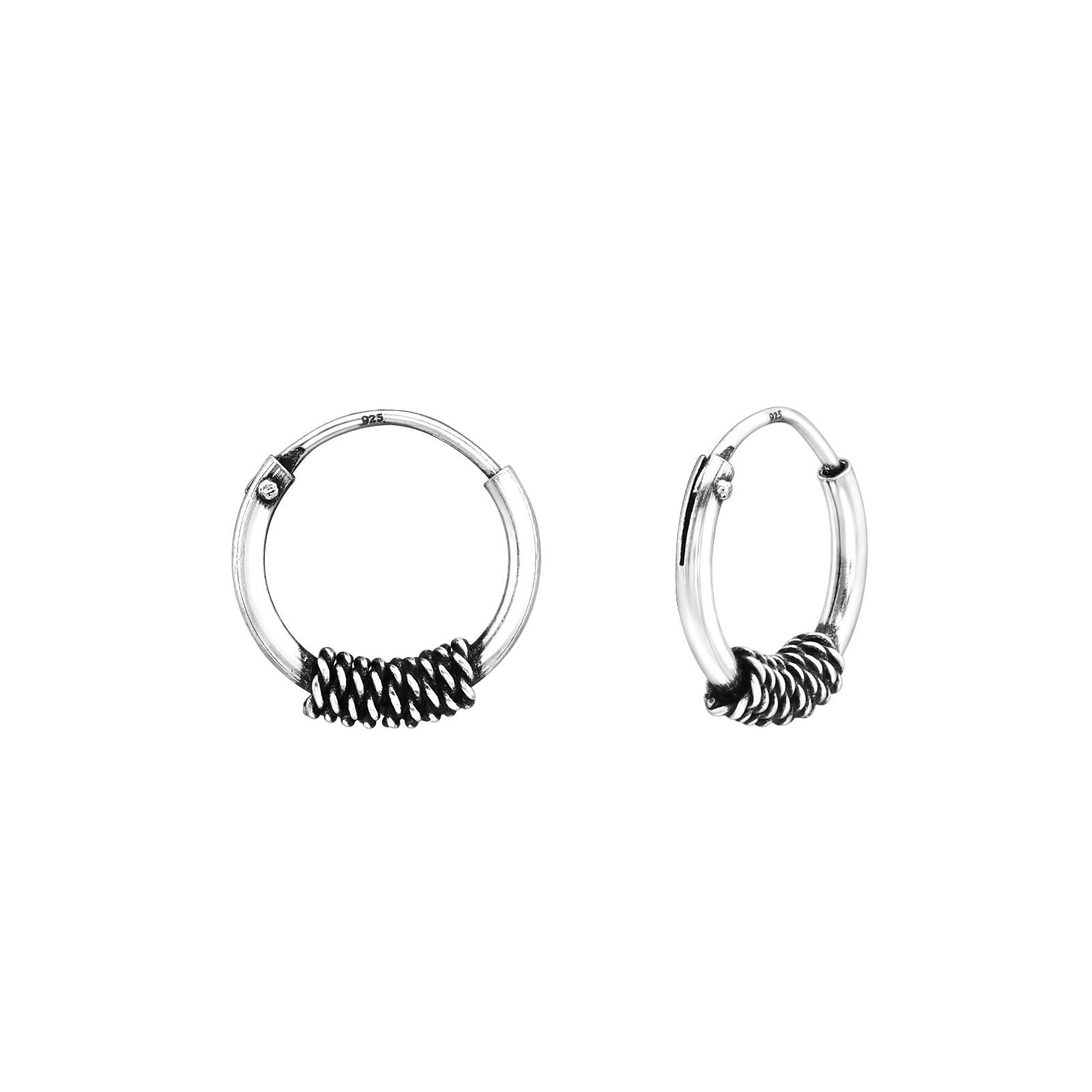 Silver hoops, Mini Bali Hoops No.2 - small patterned hoops