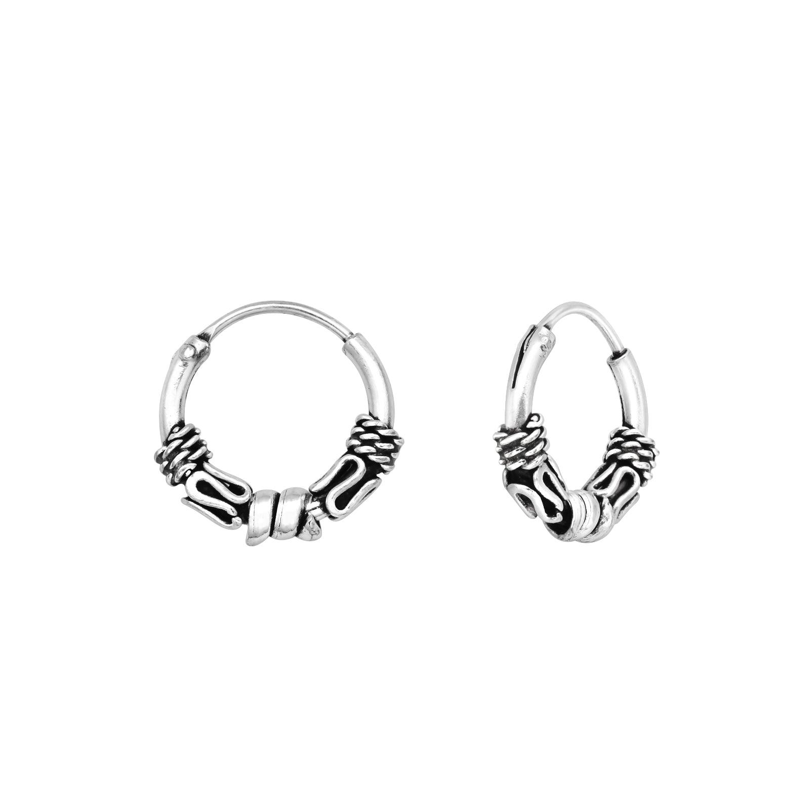 Silver hoops, Mini Bali Hoops No.3 - small patterned hoops