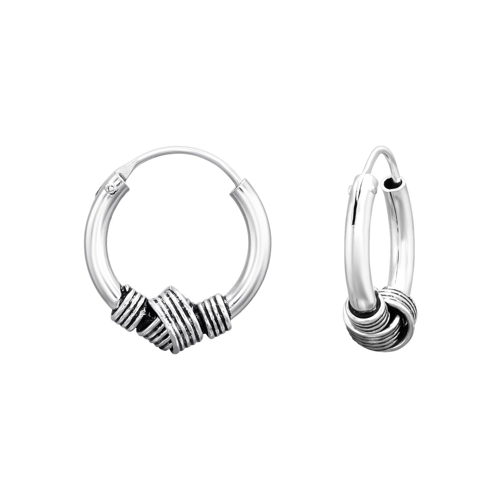 Silver hoops, Chunky Bali Hoops No.6 patterned hoops