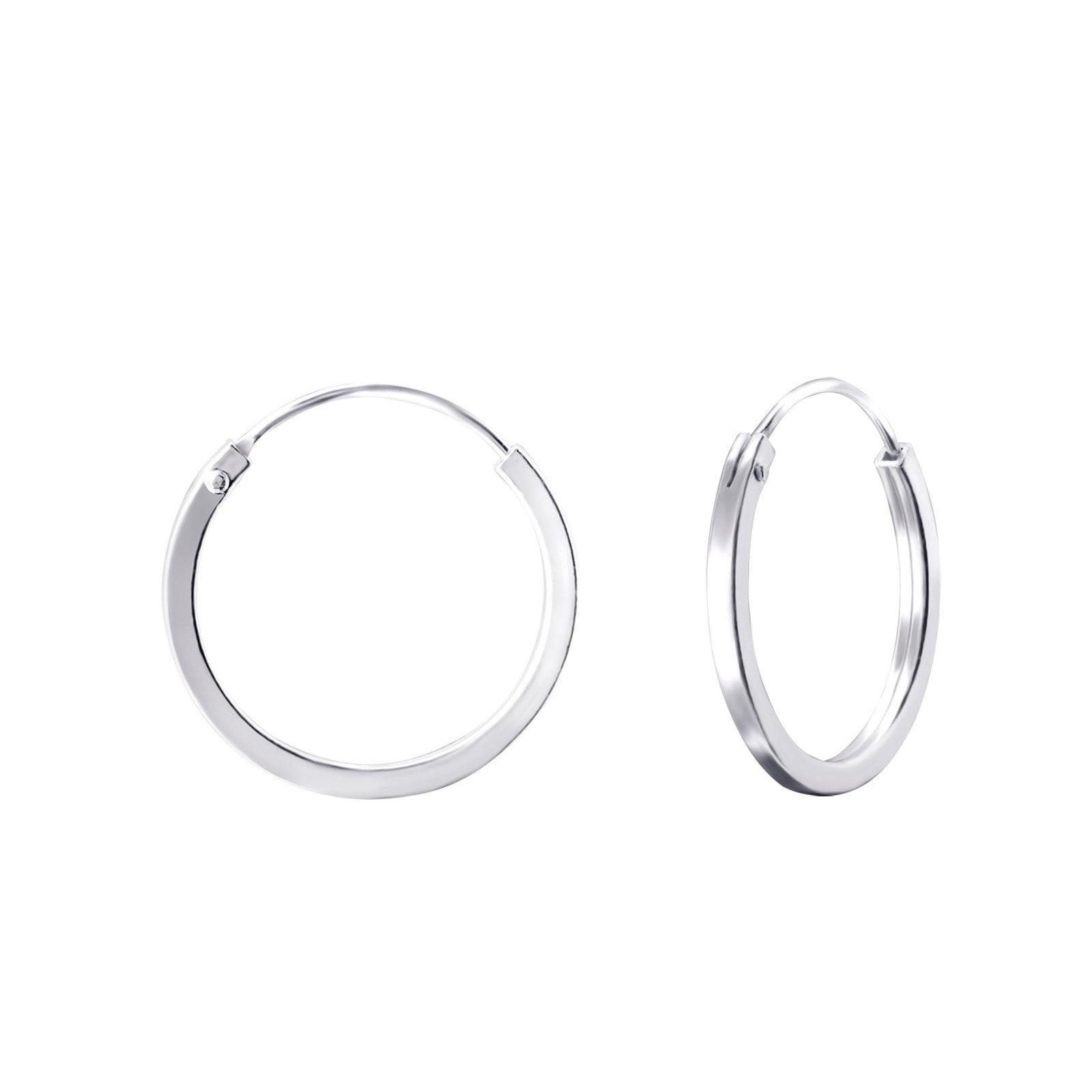 Hopearenkaat, Basic Flat 14mm Silver Hoops -sileät renkaat