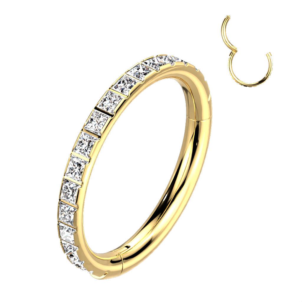 Piercing ring 1.2mm, Titanium Square CZ in Gold -titanium clicker