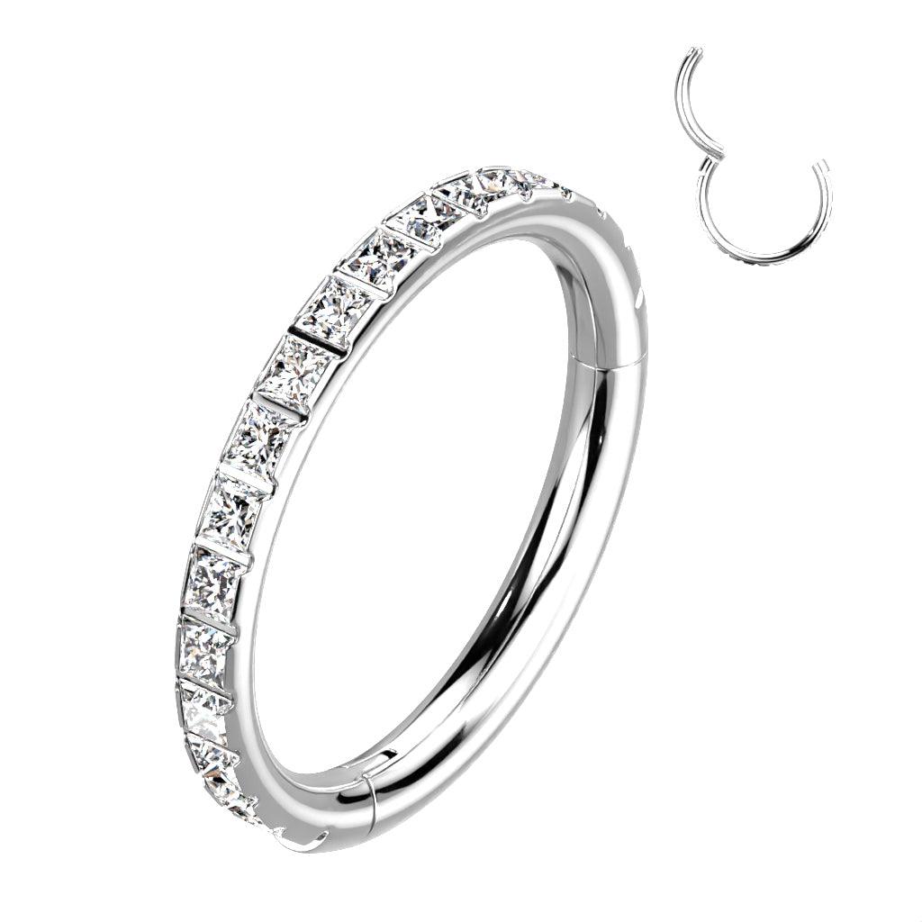 Piercing ring 1.2mm, Titanium Square CZ -titanium clicker