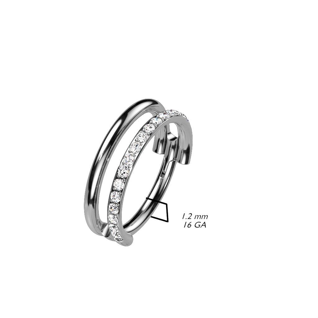 Piercing ring 1.2mm, Titanium Double Line CZ titanium clicker