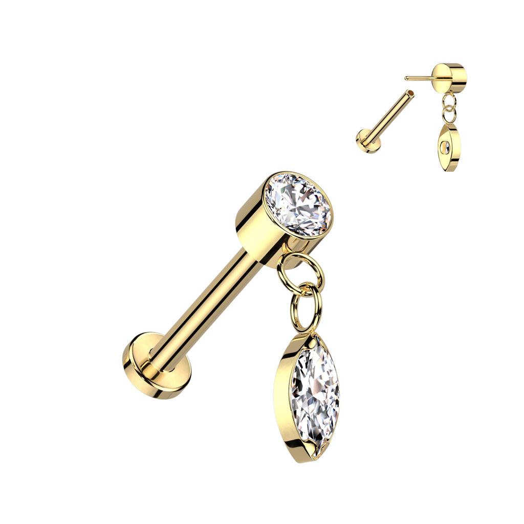 Titanium labret 1mm, Push in Labret in Gold -dangle decoration