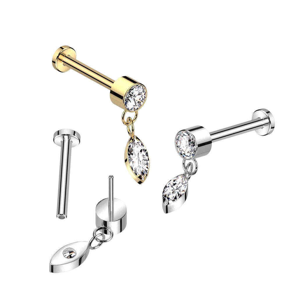 Titanium labret 1mm, Push in Labret in Gold -dangle decoration