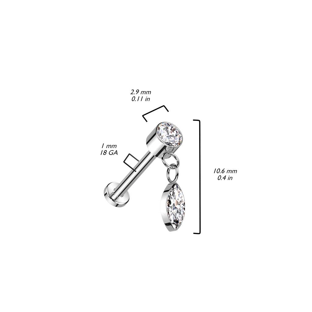 Titanium labret 1mm, Push in Labret dangling decoration