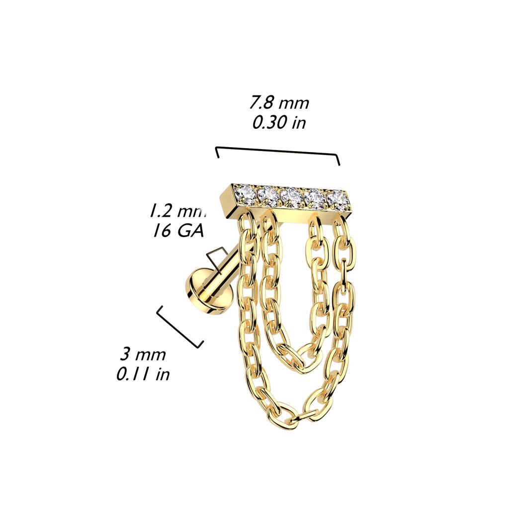 Cartilage jewelry/tragus jewelry, Chain Dangle in Gold titanium labret