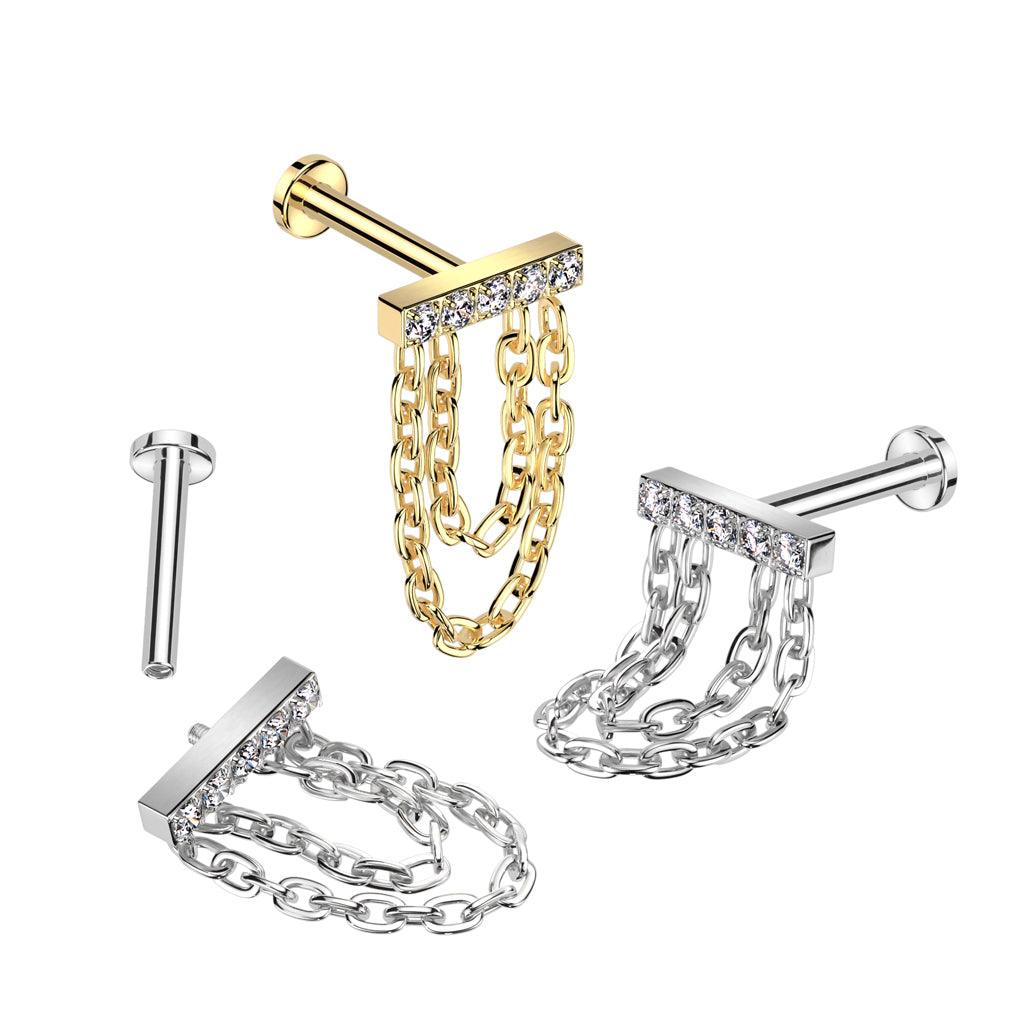 Cartilage jewelry/tragus jewelry, Chain Dangle in Gold titanium labret