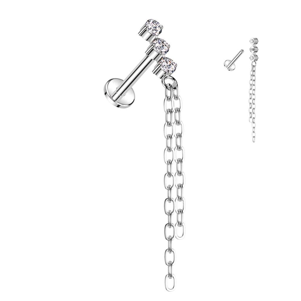 Cartilage jewelry/tragus jewelry, CZ Chain Dangle titanium labret