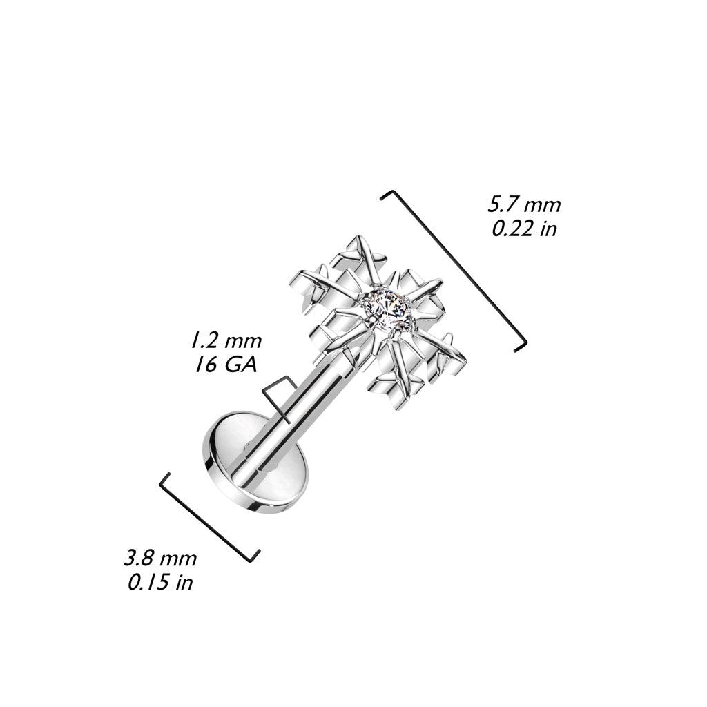 Cartilage/tragus jewelry, Snowflake Top in Gold titanium labret