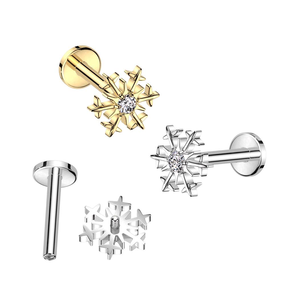 Cartilage/tragus jewelry, Snowflake Top in Gold titanium labret